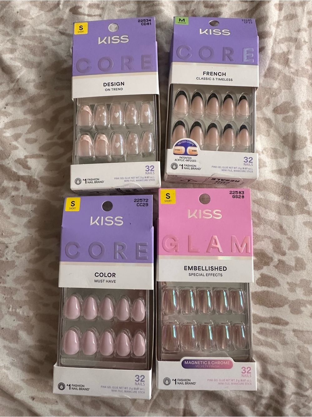 KISS Press-On Nail Set Assorted Pink & Clear Styles 4 pack bundle